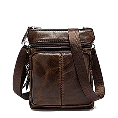 OURBAG Herrentasche Kleine Leder Schultertasche Umhängetasche Handtasche Messenger bag mit Reißverschluss Kaffee