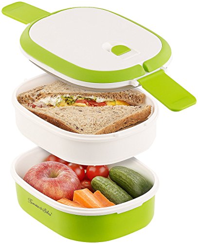 Rosenstein & Söhne Brotdose: Lunchbox mit 2 Etagen und Tragegriff, Clip-Deckel, BPA-frei, 700 ml (Dosen)