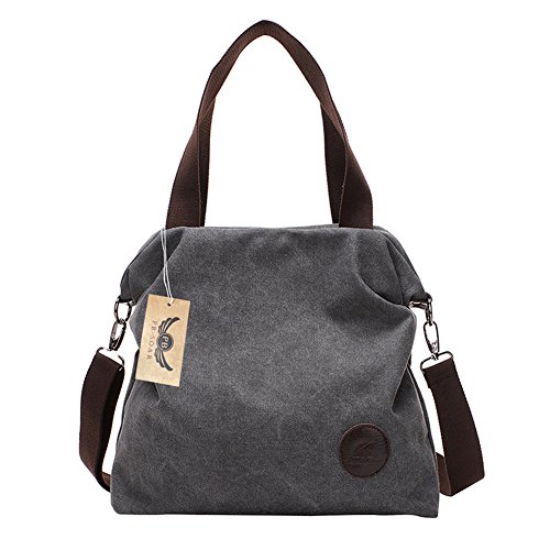 PB-SOAR Damen Canvas Tasche Schultertasche Handtasche Umhängetasche Shopper Beuteltasche 41x36x10cm (B x H x T), 5 Farben auswählbar (Grau)