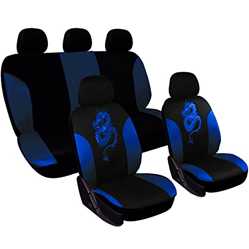 WOLTU AS7212 Universal Sitzbezüge für Auto Sitzbezug Schonbezüge Autoauflage Schoner, Drache Stickerei, schwarz-blau