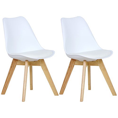 WOLTU BH29ws-2 2 x Esszimmerstühle 2er Set Esszimmerstuhl Design Stuhl Küchenstuhl Holz,, Weiß