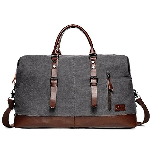 Reisetaschen Damen Herren, Fresion Canvas Handgepäck Tasche, Vintage Urlaub Weekender Tasche Travel Bags, Reise Duffel Bag mit der Großen Kapazität (Grau)