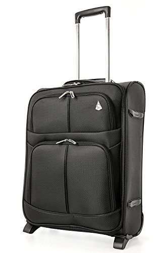 Aerolite 55x40x20 Ryanair Höchstbetrag 2 Rollen 42L Leichtgewicht Koffer Bordgepäck Trolley Kabinentrolley Gepäck, erweiterbar zu Einem 55x40x23 48L Handgepäck für Lufthansa und Eurowings, schwarz