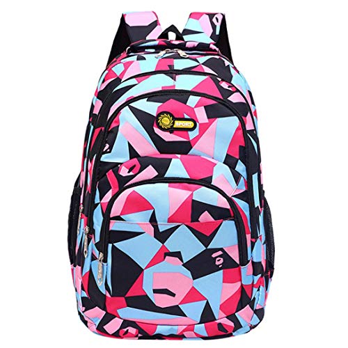 Hevoiok Unisex Schulrucksack mit Reißverschluss Komfortable Bürdenreduzierung Backpack Camouflage Druck Schülertasche für Teenager Mädchen Jungen Schule (Rosa, 30 * 45 * 14cm)