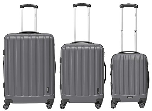 Packenger Kofferset – Velvet – 3-teilig (M, L & XL), Grau, 4 Rollen, Koffer mit TSA- Schloss und Erweiterungsfach, Hartschalenkoffer (ABS)