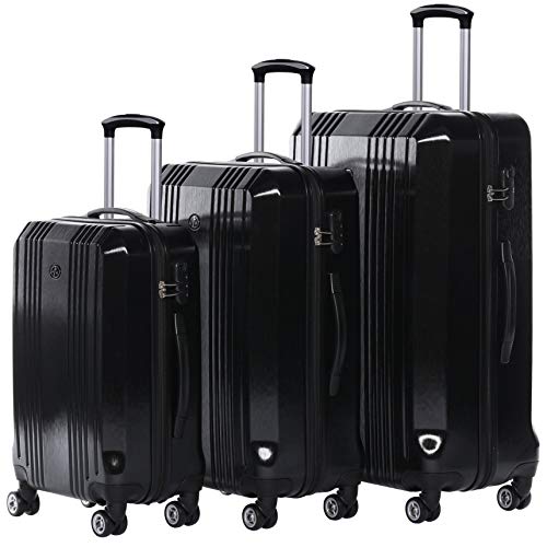 FERGÉ Kofferset Hartschale 3-teilig Cannes Trolley-Set – Handgepäck 55 cm L XL – 3er Hartschalenkoffer Roll-Koffer 4 Rollen schwarz