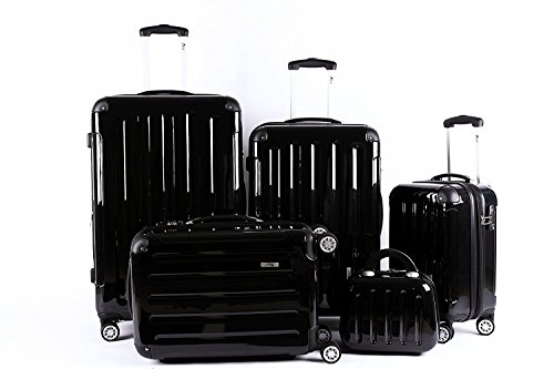 5 Teiliges Kofferset M L XL XXL + Beautycase Polycarbonat/ABS Trolley Koffer Bordcase Set Hartschale Reisekoffer Kofferset TSA Schloss (Schwarz)
