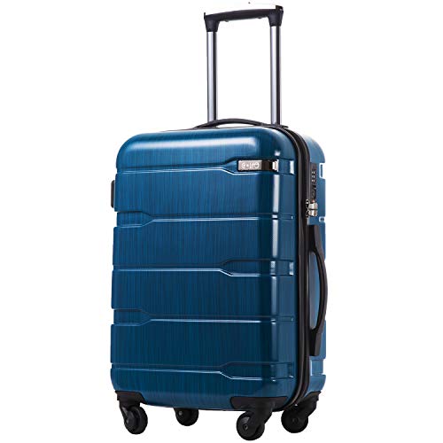 COOLIFE Koffer Reisekoffer Vergrößerbares Gepäck (Nur Großer Koffer Erweiterbar) PC + ABS Material mit TSA-Schloss und 4 Rollen(Caribbean Blue, Handgepäck)