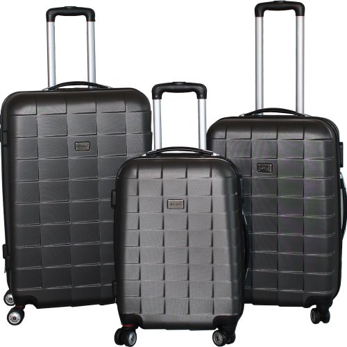 BERWIN® Kofferset 3-teilig Reisekoffer Koffer Trolley Hartschalenkoffer ABS Teleskopgriff Modell Squares (Dunkelgrau)
