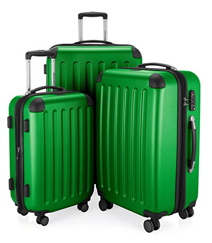 HAUPTSTADTKOFFER – Spree – 3er Koffer-Set Trolley-Set Rollkoffer Reisekoffer Erweiterbar, TSA, 4 Rollen, (S, M & L), Grün