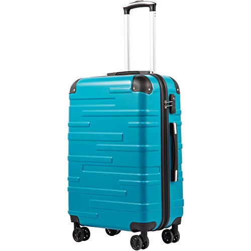 COOLIFE Hartschalen-Koffer Rollkoffer Reisekoffer Vergrößerbares Gepäck (Nur Großer Koffer Erweiterbar) ABS Material mit TSA-Schloss und 4 Rollen(Türkisblau, Mittelgroßer Koffer)
