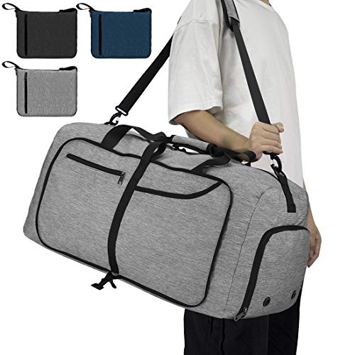 NEWHEY Reisetasche Groß 65L Faltbare Reisetaschen Leichte Sporttasche für männer mit Schuhfach für Weekender Herren Damen Duffel Taschen Grau