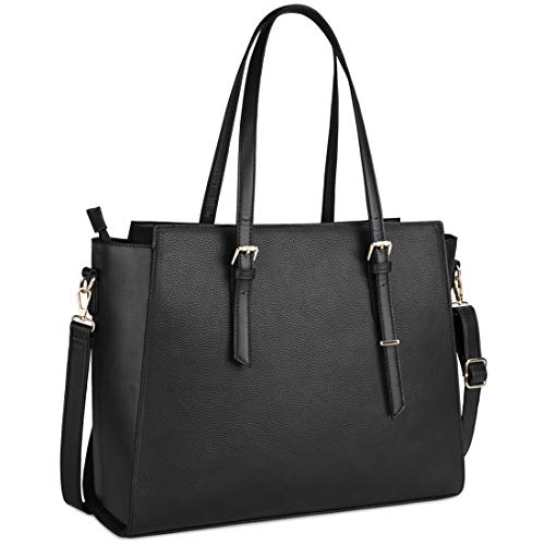 NEWHEY Handtasche Damen Shopper Damen Große Schwarz Gross Laptop Tasche 15.6 Zoll Elegant Leder Umhängetasche für Büro Arbeit Business Schule