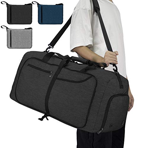NEWHEY Reisetasche Groß 65L Faltbare Reisetaschen Leichte Sporttasche für männer mit Schuhfach für Weekender Herren Damen Duffel Taschen Schwarz