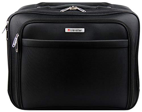 Traveller Laptop Koffer Handgepäck Trolley mit Rollen, Mobiles Büro 28L, Business Rollkoffer mit Gepäckfach und Laptopfach, Schwarz