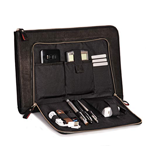 DONBOLSO® Notebook Sleeve London schwarz – 13,3 Zoll DIN A4 Ultrabook Aktentasche aus Echtleder für Herren und Damen