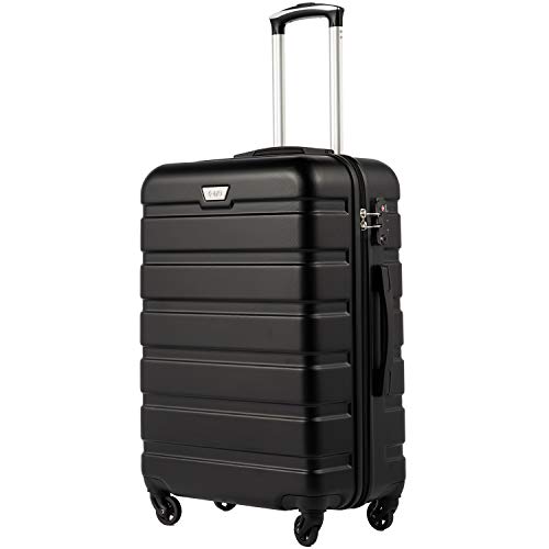 COOLIFE Hartschalen-Koffer Trolley Rollkoffer Reisekoffer mit TSA-Schloss und 4 Rollen(Schwarz, Großer Koffer)