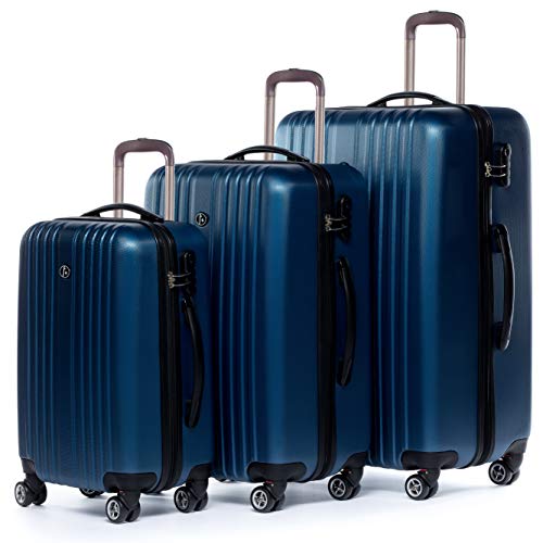 FERGÉ Kofferset Hartschale 3-teilig erweiterbar Toulouse Trolley-Set mit Handgepäck 3er Set Hartschalenkoffer Roll-Koffer Reise-Trolley mit 4 Rollen ABS blau