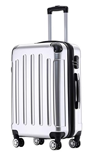 BEIBYE Zwillingsrollen 2048 Hartschale Trolley Koffer Reisekoffer Taschen Gepäck in M-L-XL-Set (Silber, M)