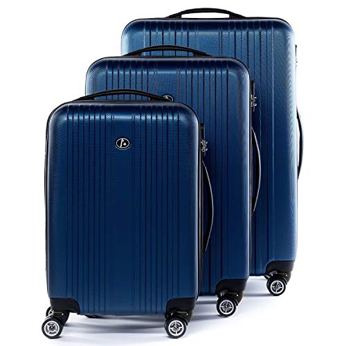 FERGÉ Kofferset Hartschale 3-teilig Toulouse Trolley-Set – Handgepäck 55 cm, L und XL 3er Set Hartschalenkoffer Roll-Koffer Reisekoffer mit 4 Rollen ABS blau