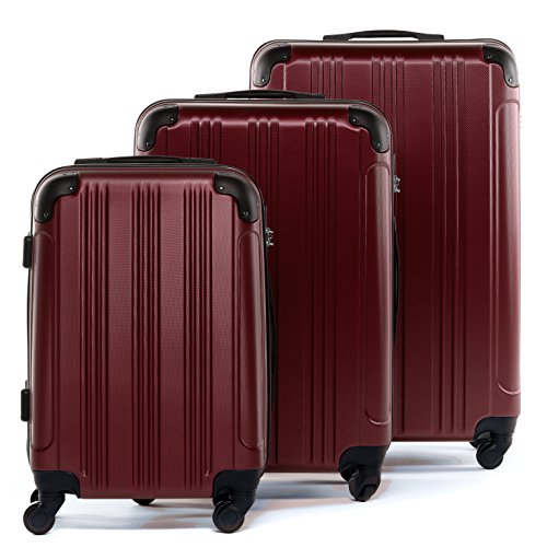 FERGÉ Kofferset Hartschale 3-teilig QUÉBEC Trolley-Set – Handgepäck 55 cm, L und XL 3er Set Hartschalenkoffer Roll-Koffer 4 Rollen rot