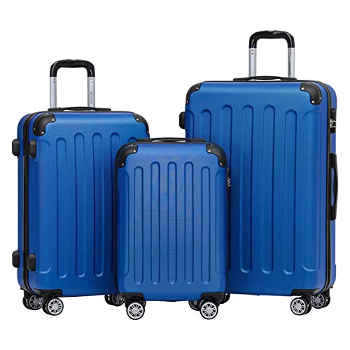 BEIBYE 2045 Zwillingsrollen 3tlg. Reisekoffer Koffer Kofferset Trolleys Hartschale in 14 Farben (Blau)