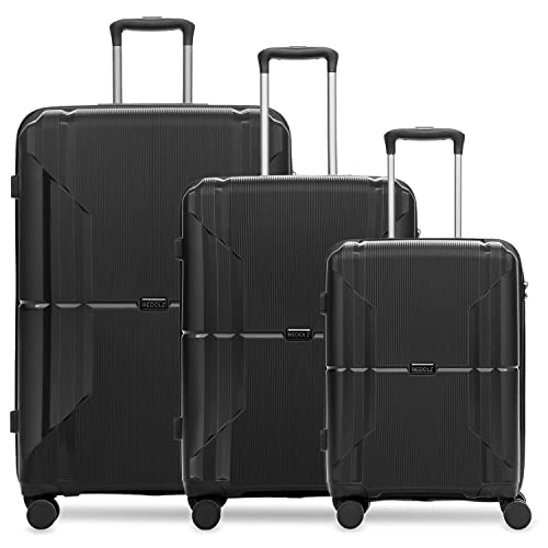 REDOLZ Essentials 06 Hartschalen 3er Koffer-Set Damen/Herren – leichte Reise-Trolleys, hochwertiges Polypropylen Material, 4 Doppelrollen (Black, Koffer-Set (3-teilig)